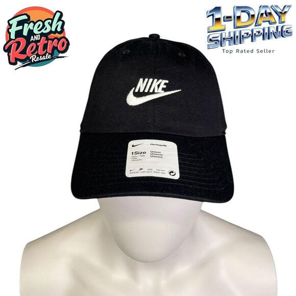 Nike Hat Futura Heritage 86 Unisex Black White One Size Adjustable Swoosh Active - Picture 1 of 10